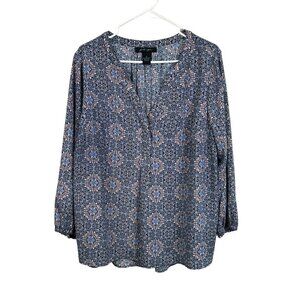 Faith & Zoe, geometric, mandala, blue & pink women's blouse, 1X